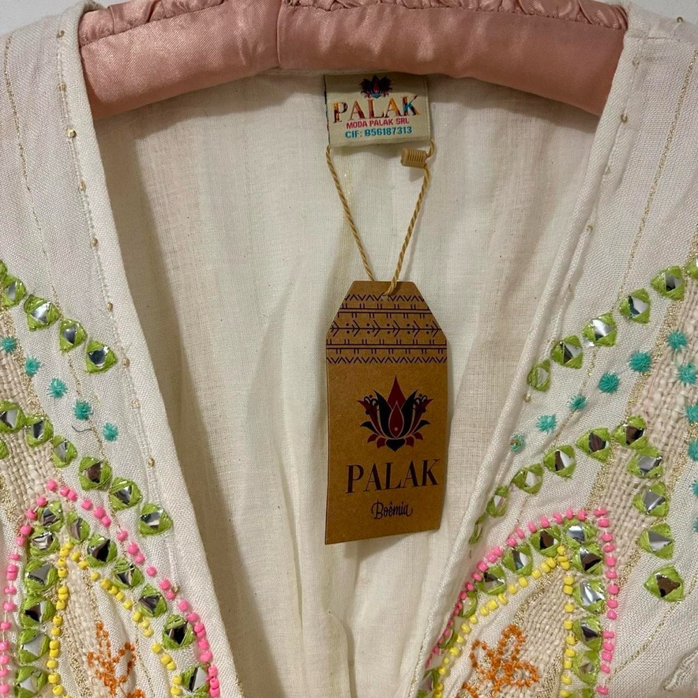 PALAK Boho Embroidered Beaded Cream Neon Detailed Maxi Dress One Size NWT - Picture 5 of 8